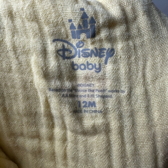 Disney Baby Winnie the Pooh Yellow Overalls Jumper 12M Muslin Cotton Romper - Picture 7 of 8